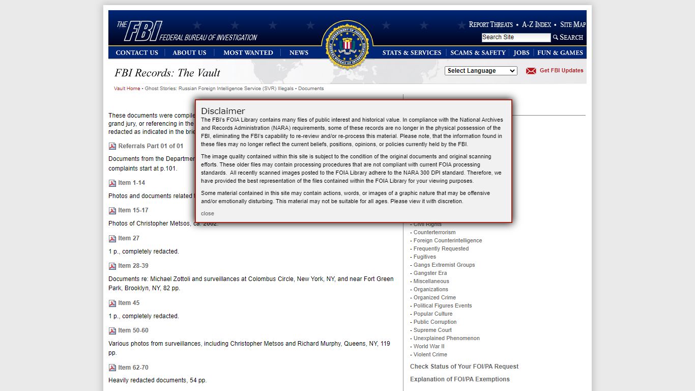 FBI Records: The Vault — Documents